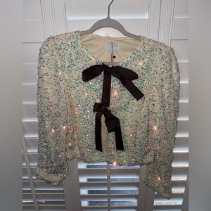 Sugarlips Cream Sequin Jacket with Black Bows - NWT